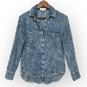 Cloth & Stone Acid Wash Corduroy Shirt Size XS Distressed Frayed Hem